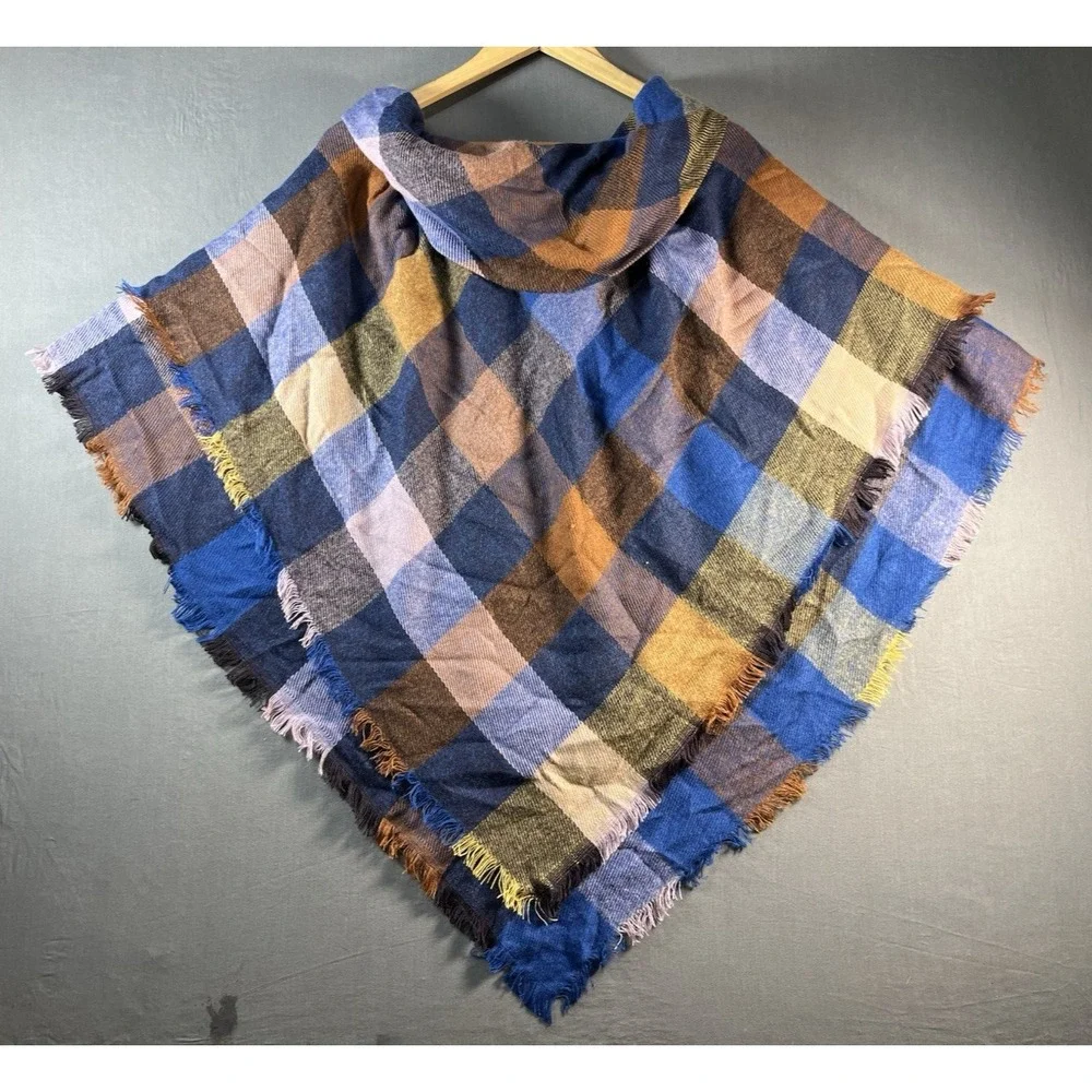Sonoma Plaid Poncho Wrap Brown Blue  Closure Brand New With Tags Sz O/S